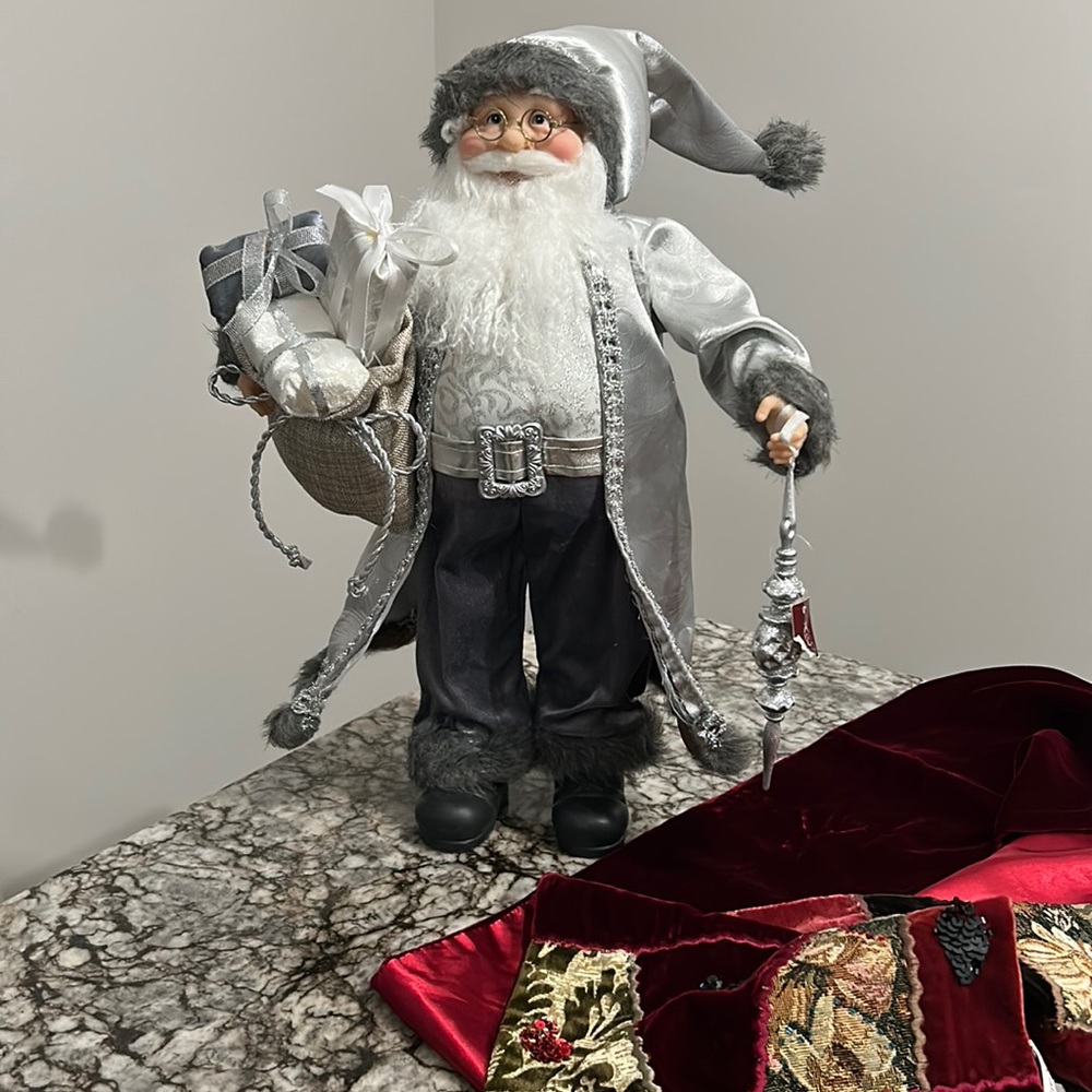 Jolly Santa Claus Freestanding Figurine Silver Victorian Suit